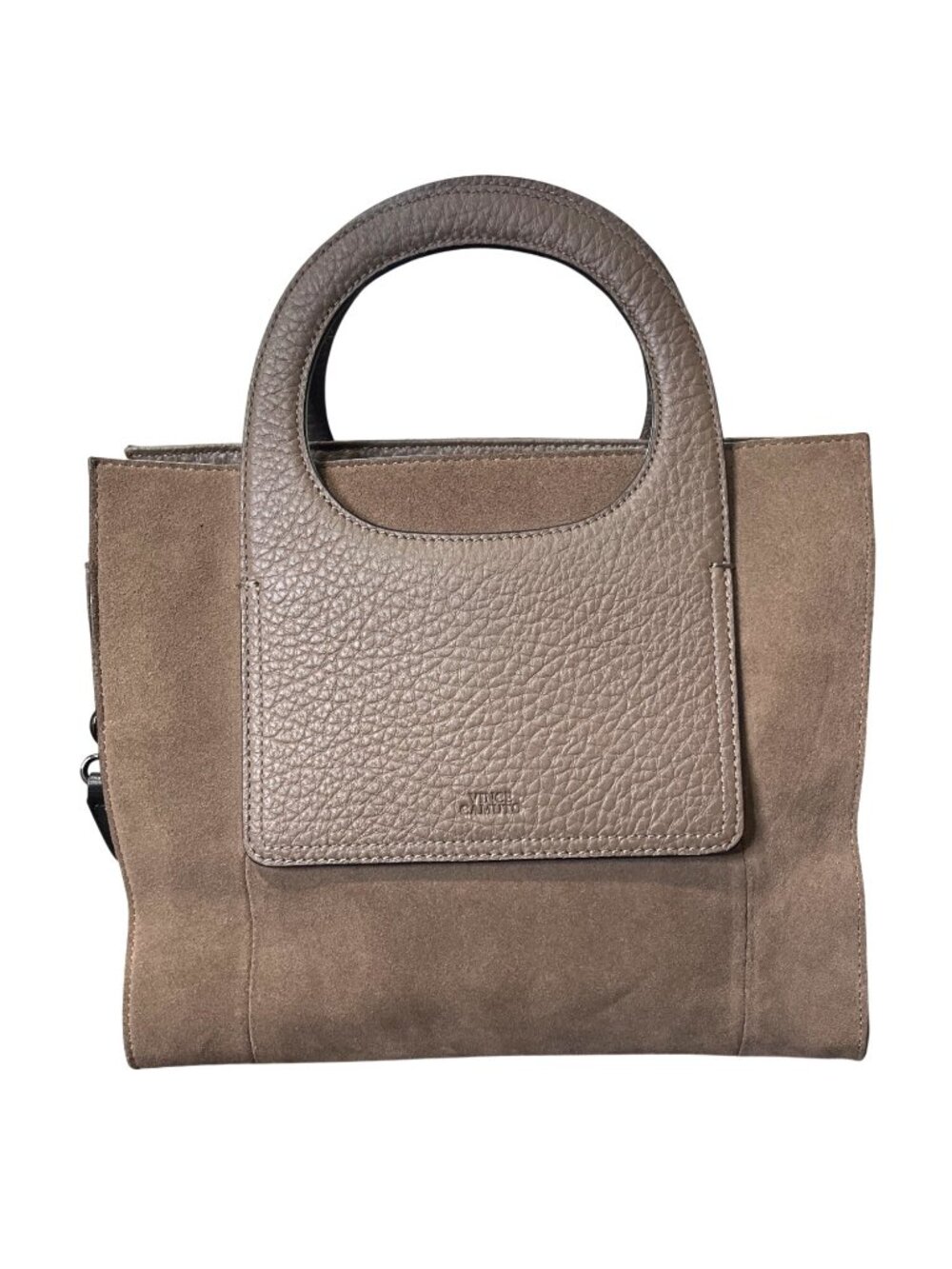 Vince Camuto Beck Leather Tote Pebbled Leather & Suede Taupe Detachable-Strap